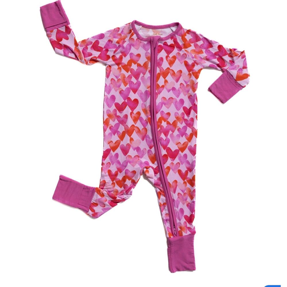 Little Sleepies Watercolor‎ Hearts Bamboo Viscose Zippy Pajama Red Pink Size 2T